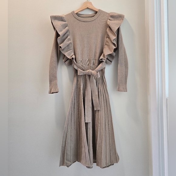 Dresses & Skirts - Ruffle-Trim Knit Midi Dress in Beige